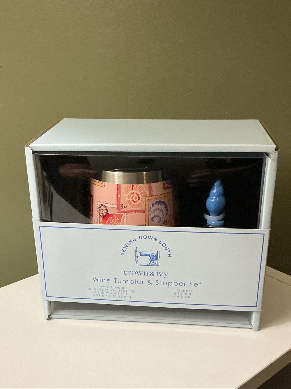 Crown & Ivy X Sewing Down South NWT Wine Tumbler 12 fl oz & Stopper Set